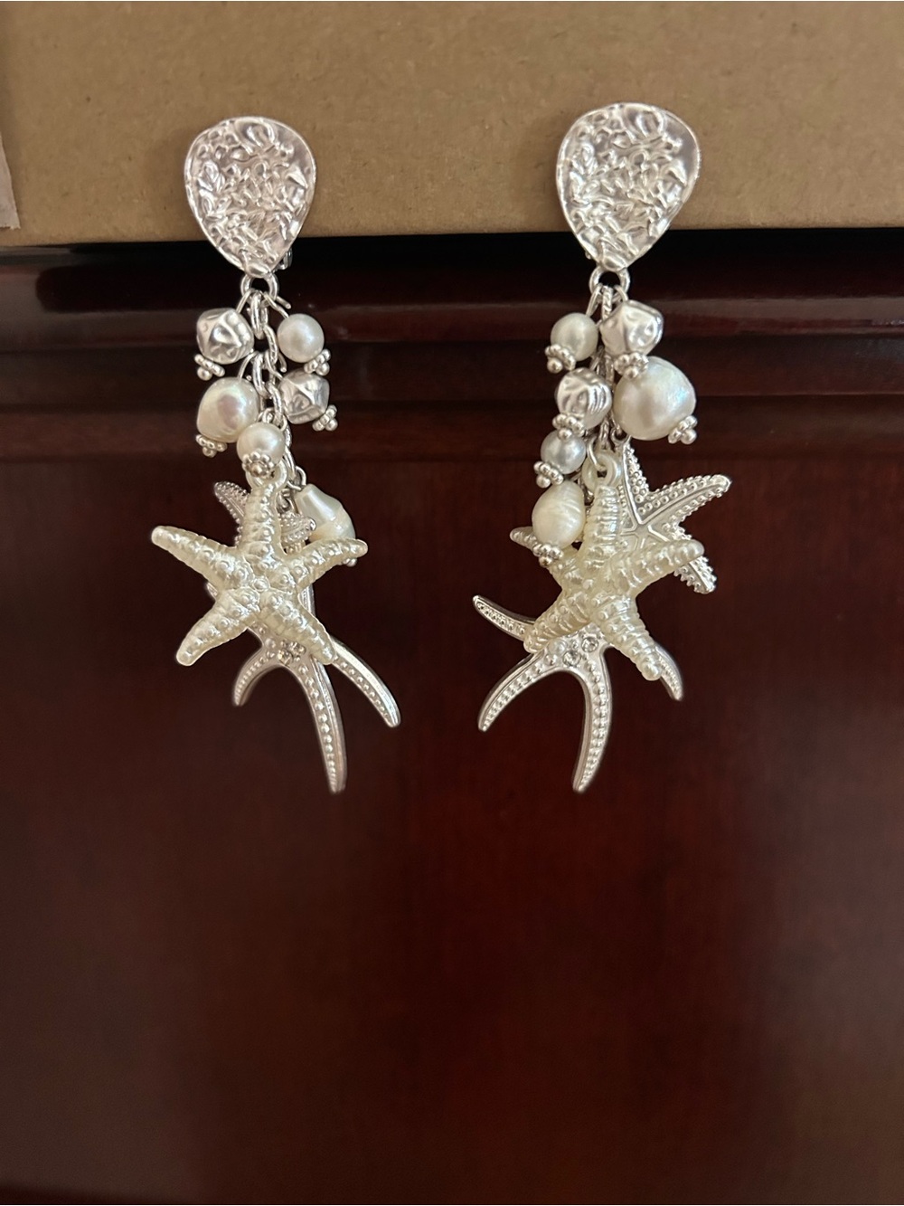 Pearl & Silver Starfish Drop Earrings - Women Jewelry